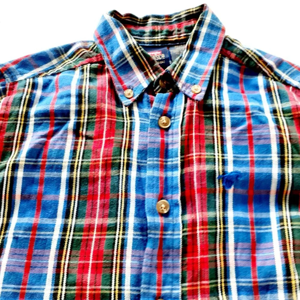 Wrangler Boys Shirt Button Down Blue Red Green Long Sleeve Plaid 6-7